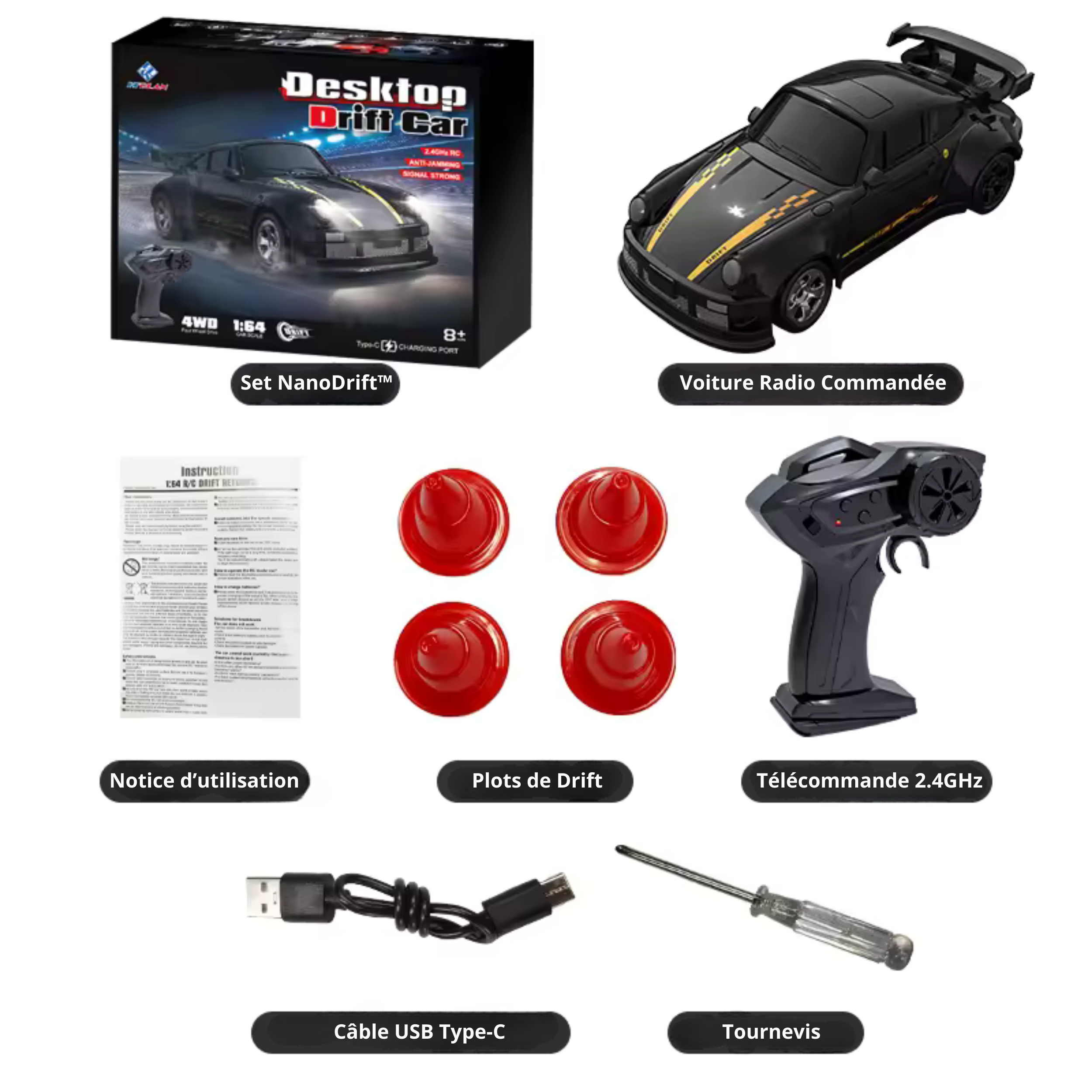 911 NanoDrift™ – Édition Noir Onyx | Voiture RC Drift Haute Précision