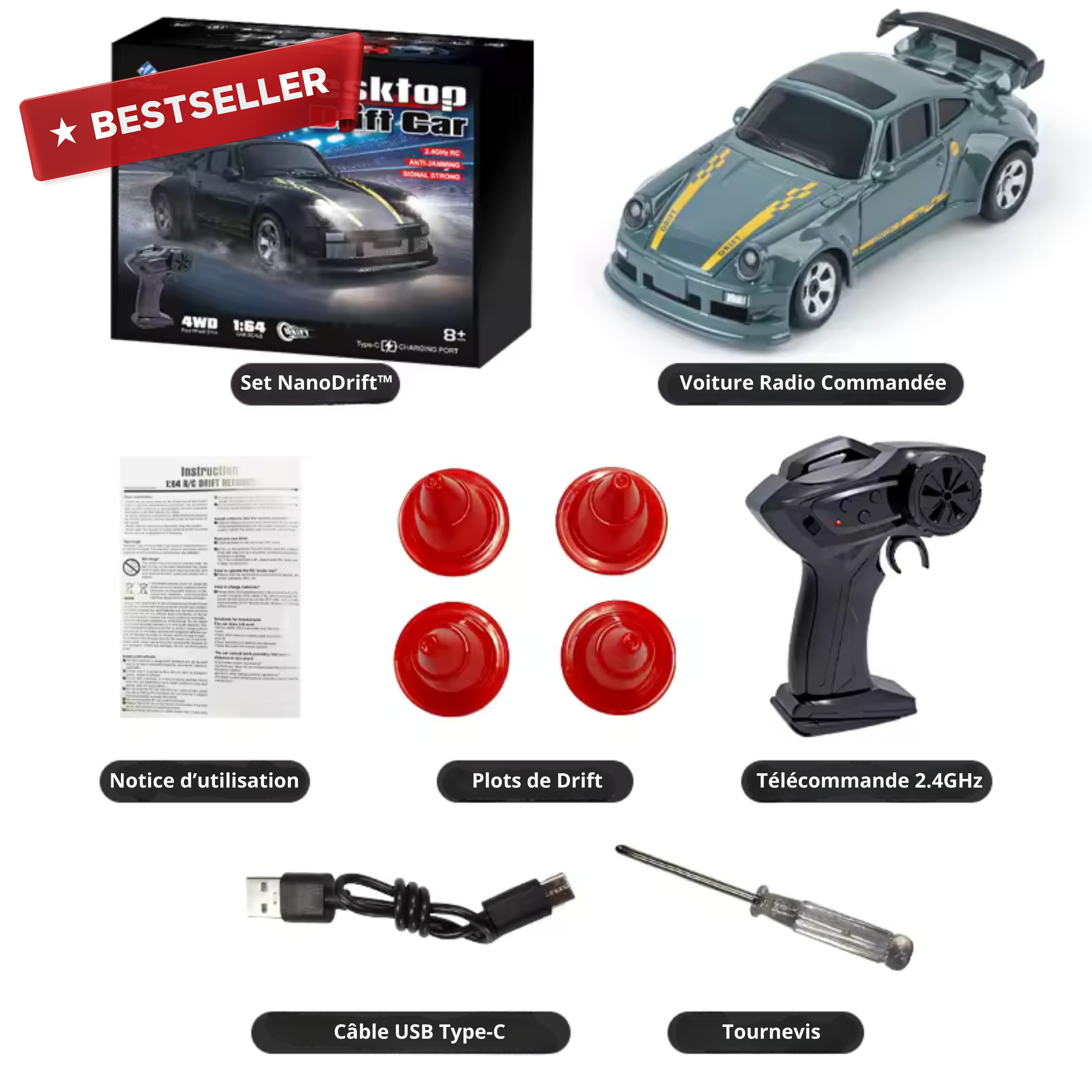 911 NanoDrift™ – Édition Bleu Acier | Voiture RC Drift Haute Précision